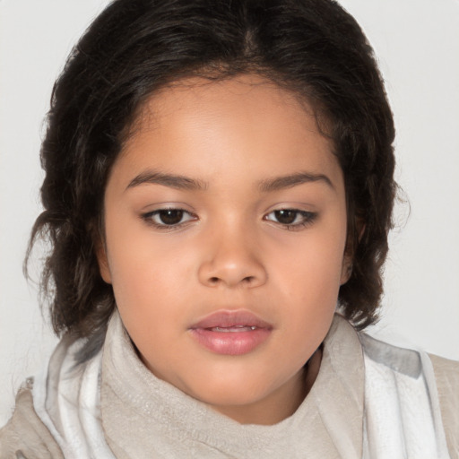 Neutral white child female with medium  brown hair and brown eyes