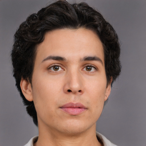 Neutral asian young-adult male with short  brown hair and brown eyes