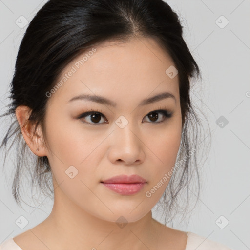 Neutral asian young-adult female with medium  brown hair and brown eyes