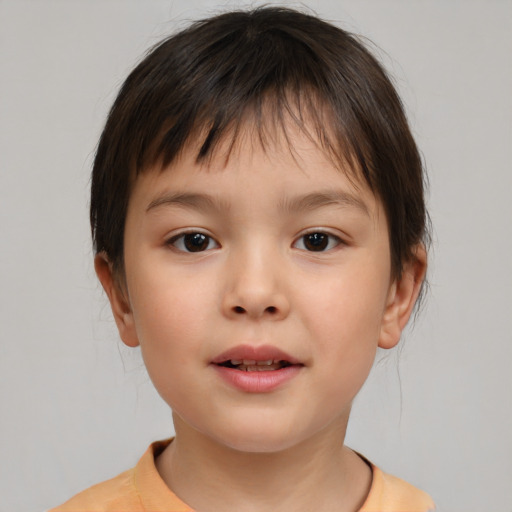 Neutral white child female with medium  brown hair and brown eyes