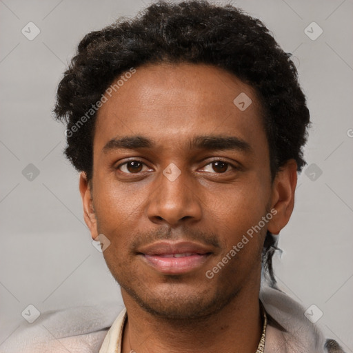 Neutral black young-adult male with short  brown hair and brown eyes