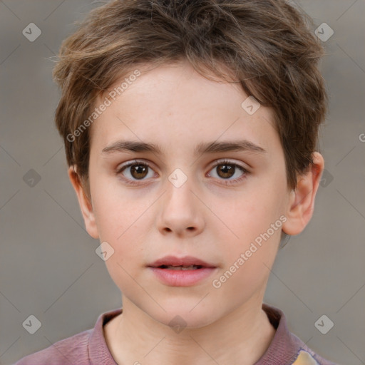 Neutral white child female with short  brown hair and brown eyes