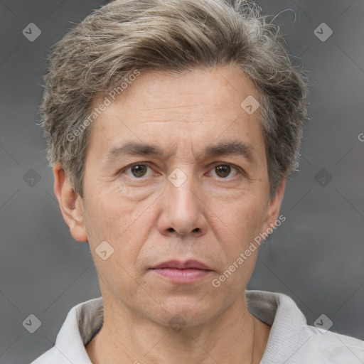 Neutral white adult male with short  brown hair and brown eyes