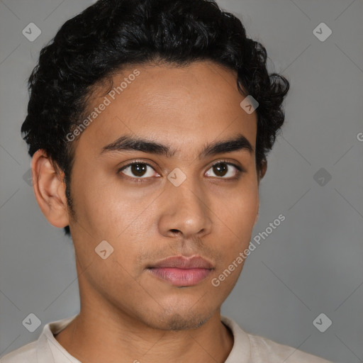 Neutral latino young-adult male with short  brown hair and brown eyes