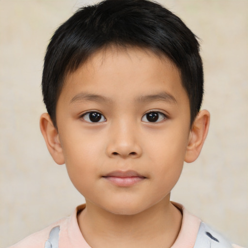 Neutral asian child male with short  brown hair and brown eyes