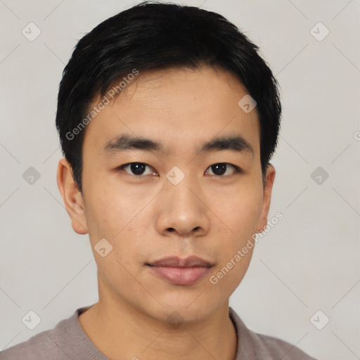 Neutral asian young-adult male with short  black hair and brown eyes