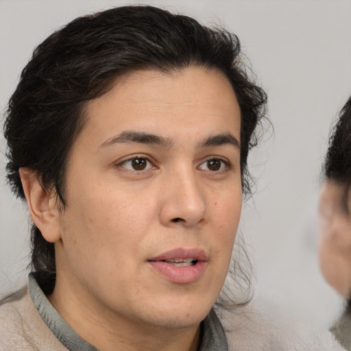 Neutral white adult male with medium  brown hair and brown eyes