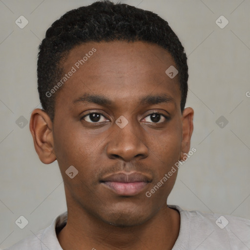 Neutral black young-adult male with short  brown hair and brown eyes
