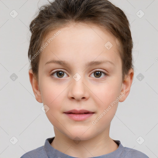 Neutral white child female with short  brown hair and brown eyes