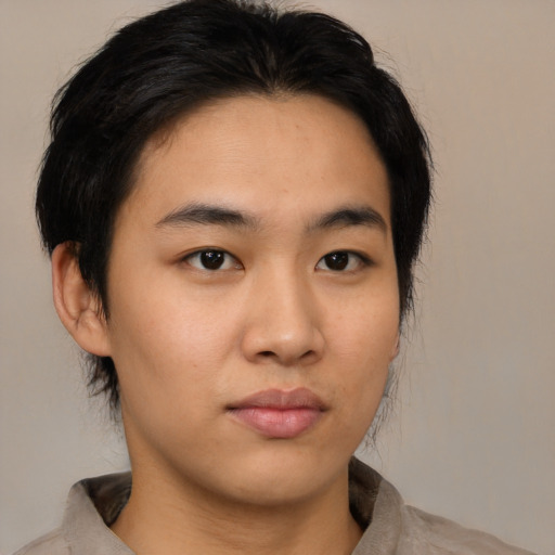 Neutral asian young-adult male with medium  brown hair and brown eyes