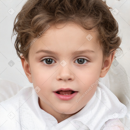 Neutral white child female with short  brown hair and brown eyes