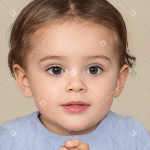 Neutral white child female with short  brown hair and brown eyes