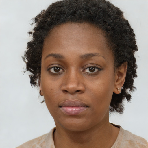 Neutral black young-adult female with short  brown hair and brown eyes