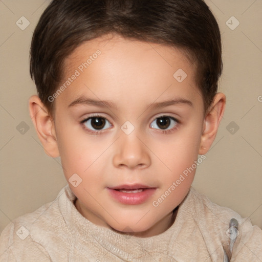 Neutral white child female with short  brown hair and brown eyes