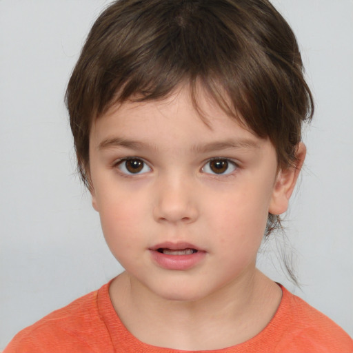 Neutral white child female with short  brown hair and brown eyes