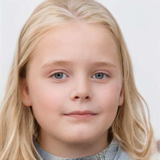 Neutral white child female with medium  brown hair and blue eyes