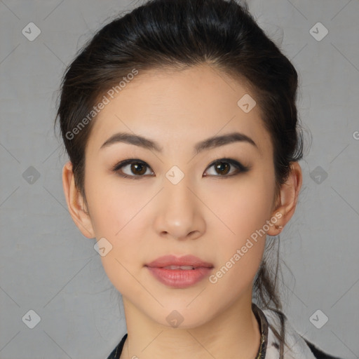 Neutral asian young-adult female with medium  brown hair and brown eyes