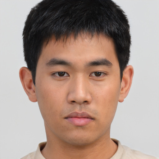 Neutral asian young-adult male with short  brown hair and brown eyes