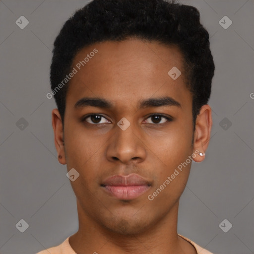 Neutral black young-adult male with short  brown hair and brown eyes