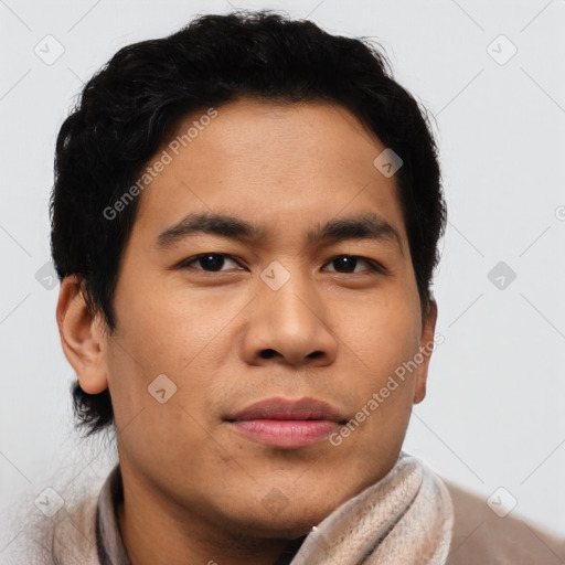 Neutral asian young-adult male with short  brown hair and brown eyes