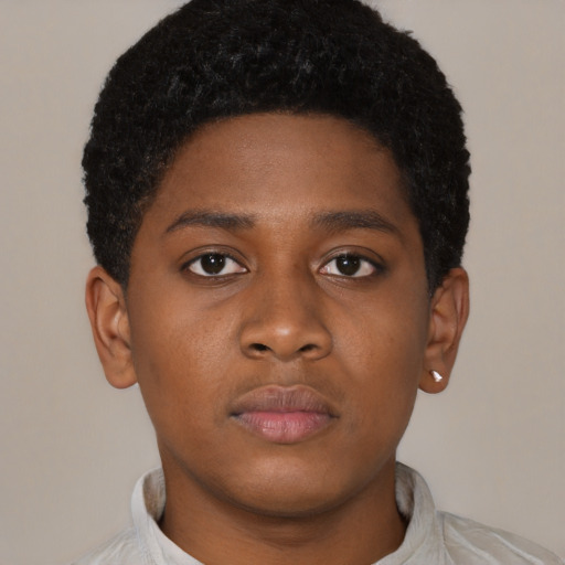 Neutral black young-adult male with short  brown hair and brown eyes