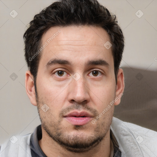 Neutral white adult male with short  brown hair and brown eyes