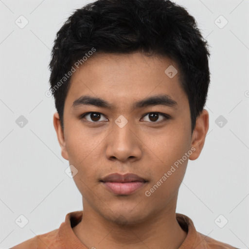 Neutral asian young-adult male with short  black hair and brown eyes