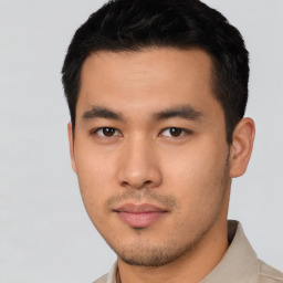 Neutral asian young-adult male with short  black hair and brown eyes