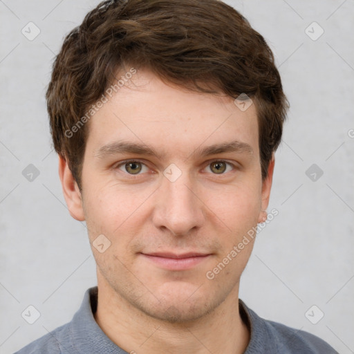 Neutral white young-adult male with short  brown hair and grey eyes