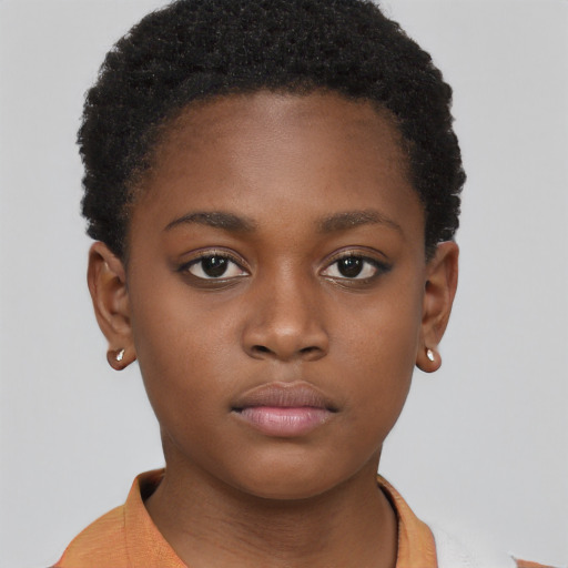 Neutral black child female with short  brown hair and brown eyes