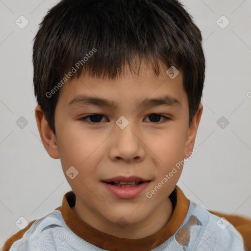 Joyful white child male with short  brown hair and brown eyes