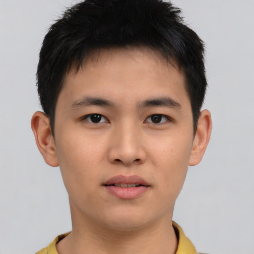 Neutral asian young-adult male with short  brown hair and brown eyes