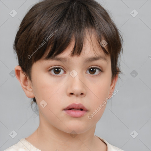 Neutral white child female with short  brown hair and brown eyes