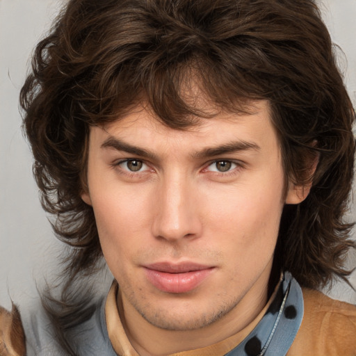 Neutral white young-adult male with medium  brown hair and brown eyes