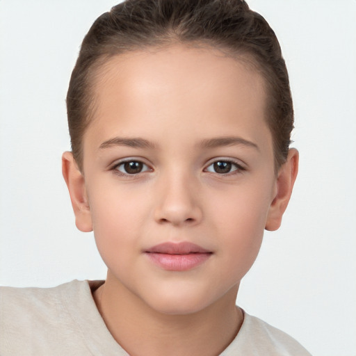 Neutral white child female with short  brown hair and brown eyes