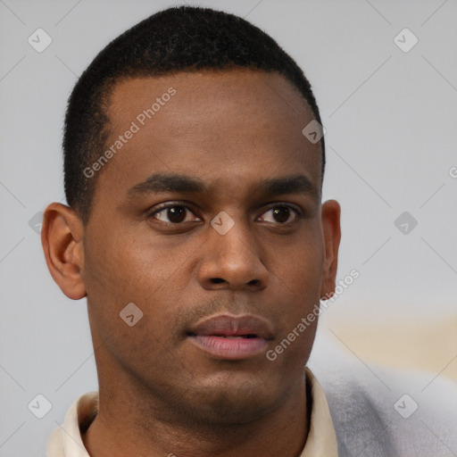 Neutral black young-adult male with short  brown hair and brown eyes