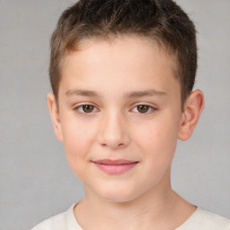 Joyful white child male with short  brown hair and brown eyes