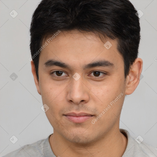 Neutral asian young-adult male with short  brown hair and brown eyes