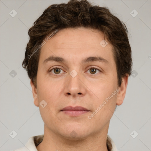 Neutral white adult male with short  brown hair and brown eyes