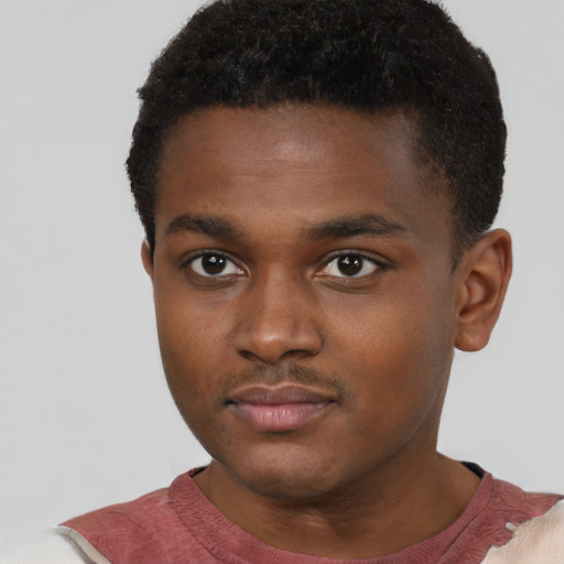 Neutral black young-adult male with short  brown hair and brown eyes
