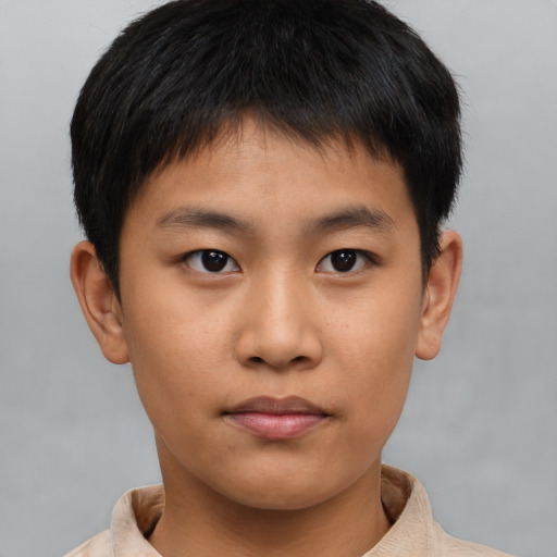 Neutral asian young-adult male with short  brown hair and brown eyes