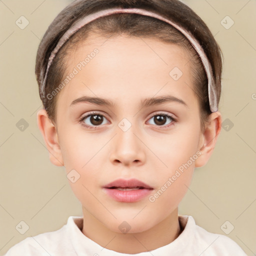 Neutral white child female with short  brown hair and brown eyes