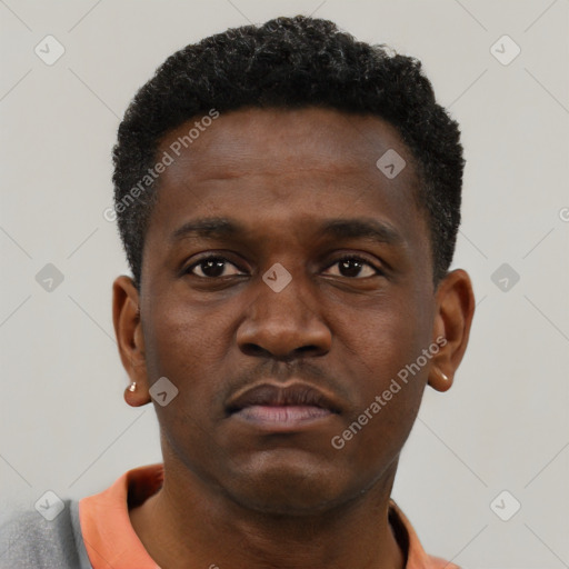 Neutral black young-adult male with short  brown hair and brown eyes