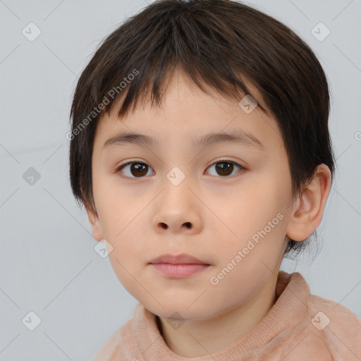 Neutral white child female with short  brown hair and brown eyes