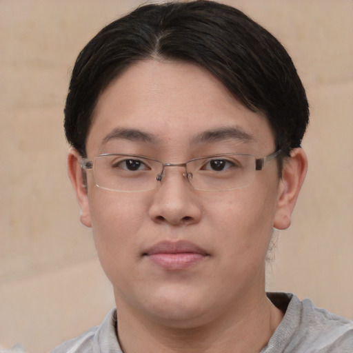 Neutral asian young-adult male with short  brown hair and brown eyes