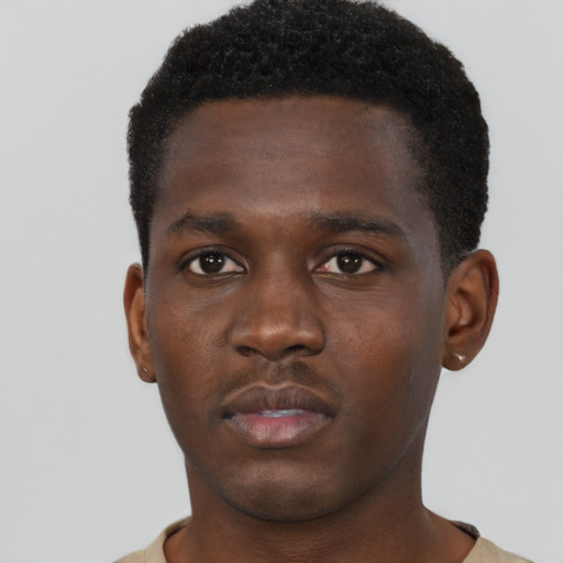 Neutral black young-adult male with short  brown hair and brown eyes