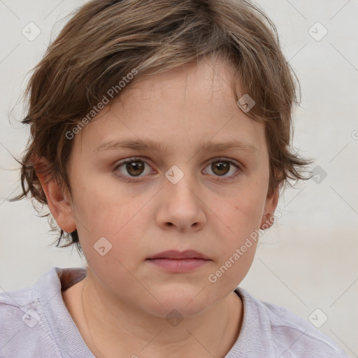 Neutral white child female with short  brown hair and brown eyes