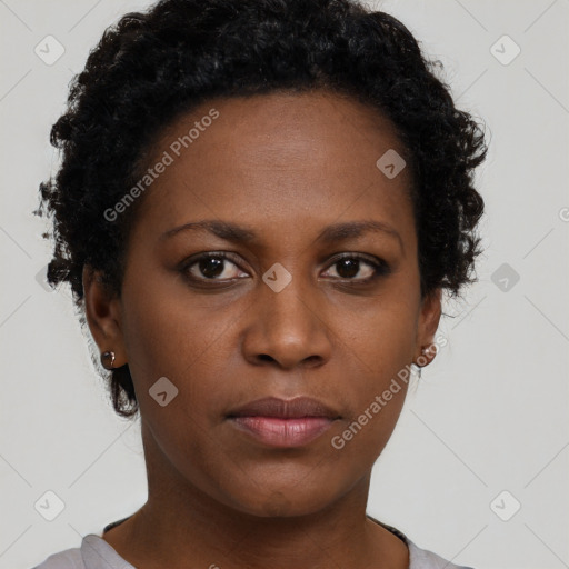 Neutral black young-adult female with short  brown hair and brown eyes
