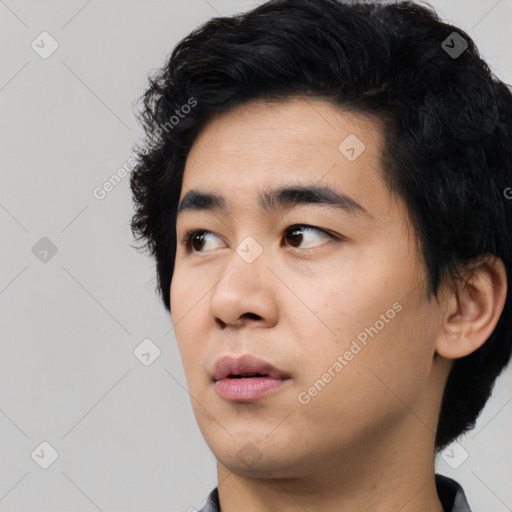 Neutral asian young-adult male with short  black hair and brown eyes