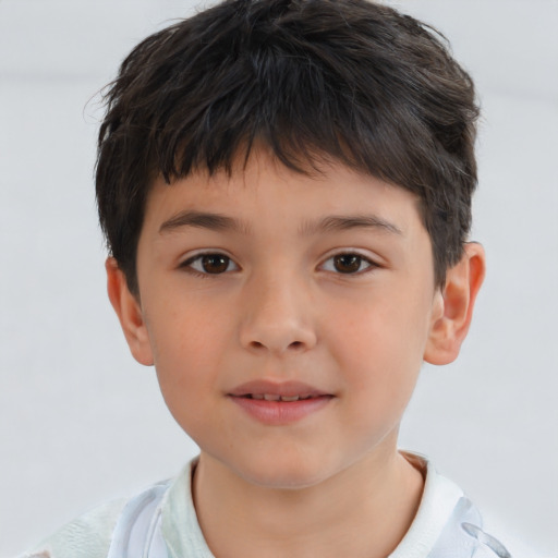 Neutral asian child male with short  brown hair and brown eyes